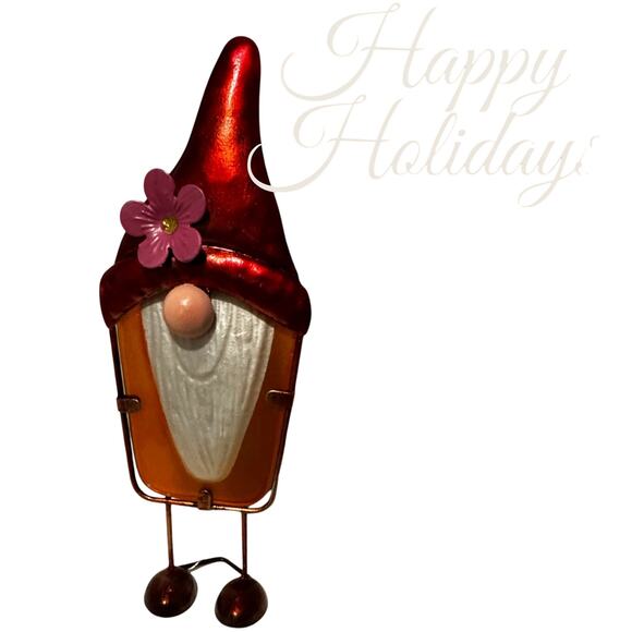 Whimsical Metal Gnome Figurine with Dangly Legs – Folk Art Style Shelf Decor - Picture 2 of 7